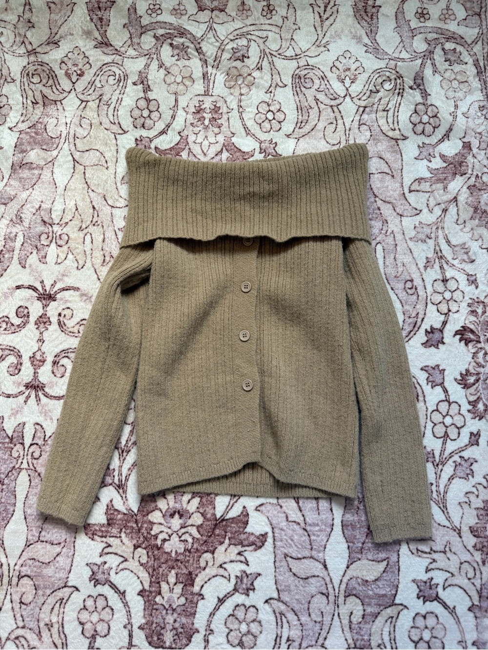 Off-Shoulder Button-Front Knit Sweater - Taupe from Korea :)
